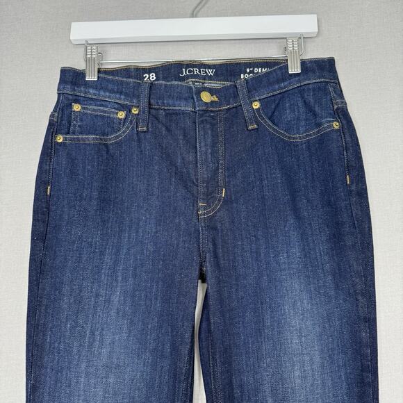 J.Crew Jeans Womens 28 Blue Demi-Boot Crop in Dark Worn Wash Raw Hem Western - Picture 2 of 13